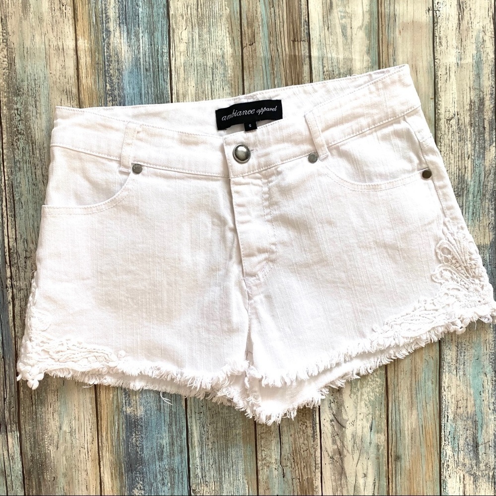 Ambiance Apparel lace detail fringe shorts - Picture 1 of 3